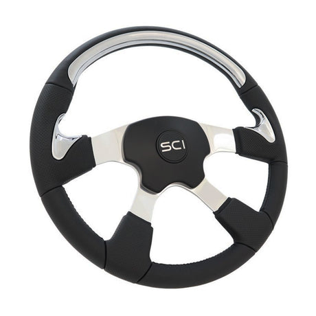 18" Traveler 4-Spoke chrome and leather steering wheel