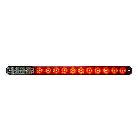 17" LED low profile light bar with back up light red and clear lens, close-up