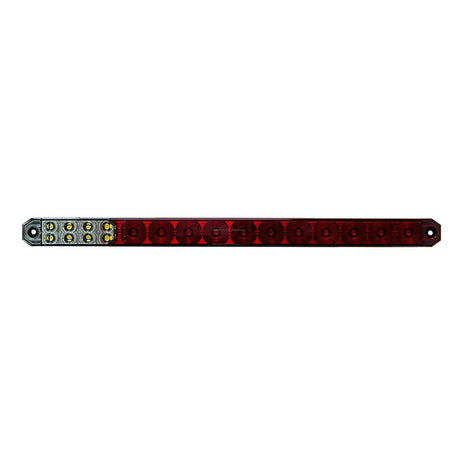 Close-up of 17" LED low profile light bar with back up light red and clear lens
