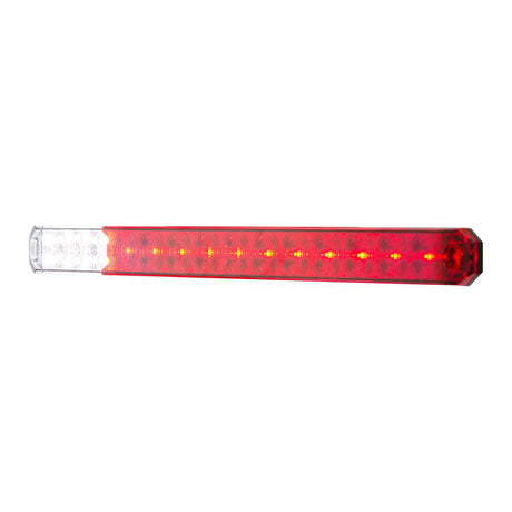 17" LED low profile light bar with back up light red and clear lens, closer view