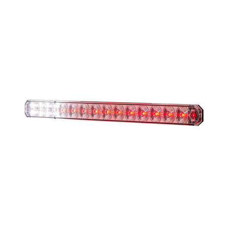 17" LED low profile light bar with back up light and clear lens, closer view