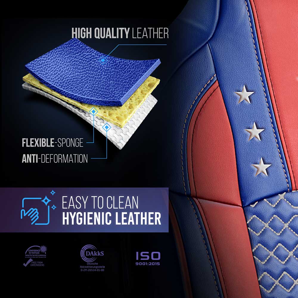Freightliner Cascadia 33" High Back USA Flag Design Faux Leather Seat Covers