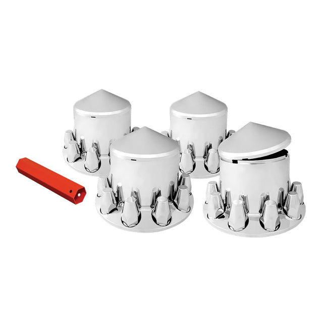 Chrome pointed rear axle cover kit with 33mm x 3" push on nut covers