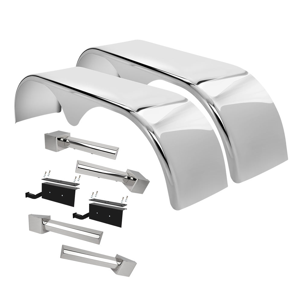 133" 304 SS Mirror Finish Teardrop Full Tandem Smooth Fender with Mounting Kit