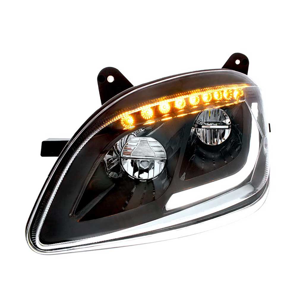 Peterbilt 579, 587 Black Inner Housing LED Headlight with Sequential LED Turn Signal