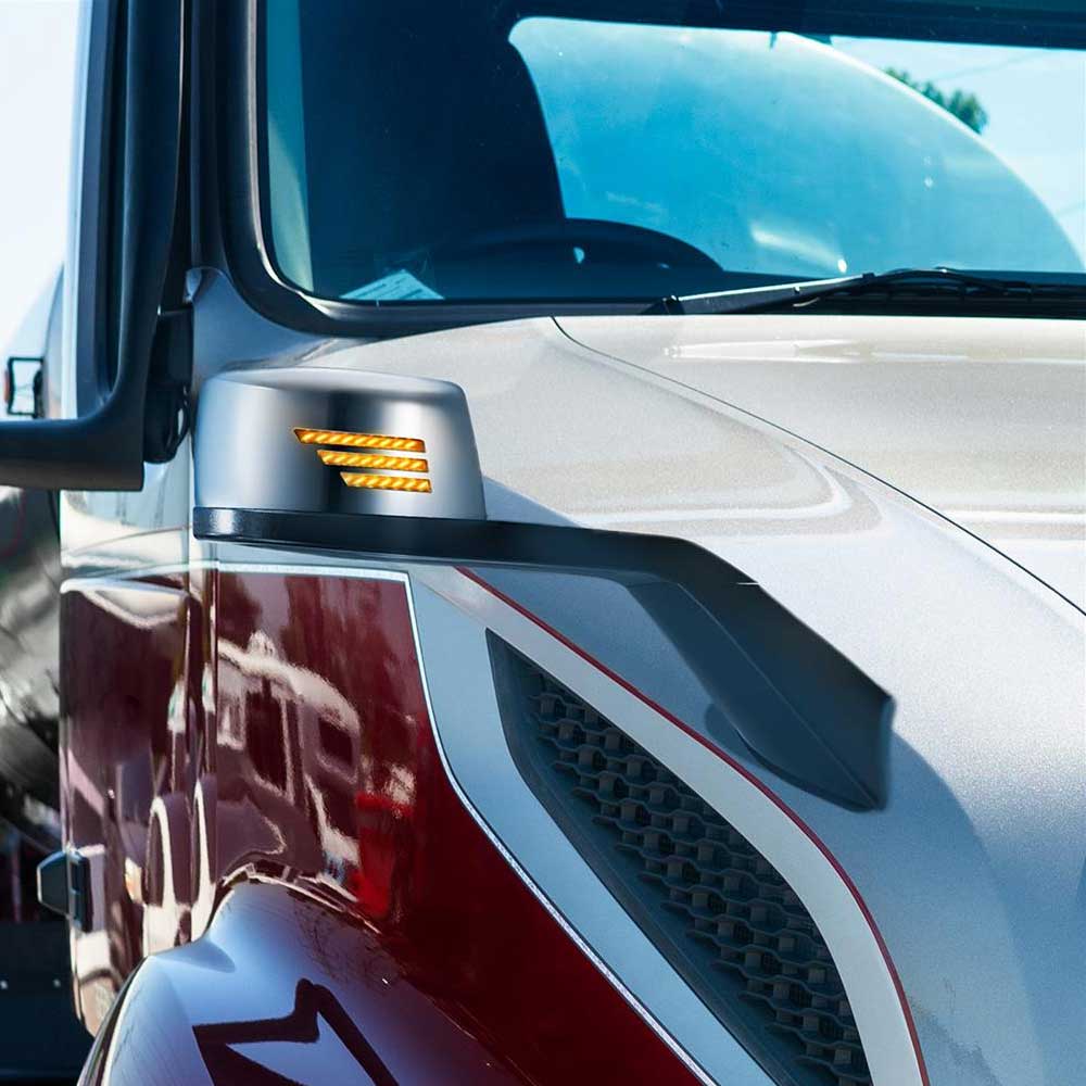 Chrome Hood Mirror with Sequential LED Turn Signal for 2018+ Volvo VNL