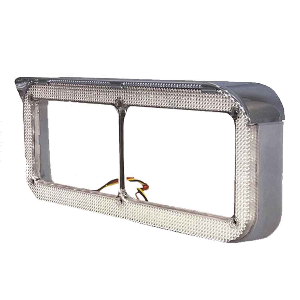 Dual Amber/Clear Lens Headlight LED Bezel with Chrome Visor