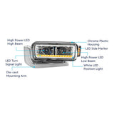 Peterbilt Chrome LED Projection Headlight Assembly with Mounting Arm and Turn Signal