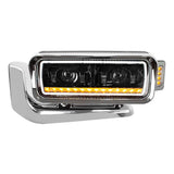 Peterbilt LED Projection Headlight Assembly with Mounting Arm, Turn Signal and Black Inner Housing