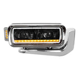 Peterbilt LED Projection Headlight Assembly with Mounting Arm, Turn Signal and Black Inner Housing
