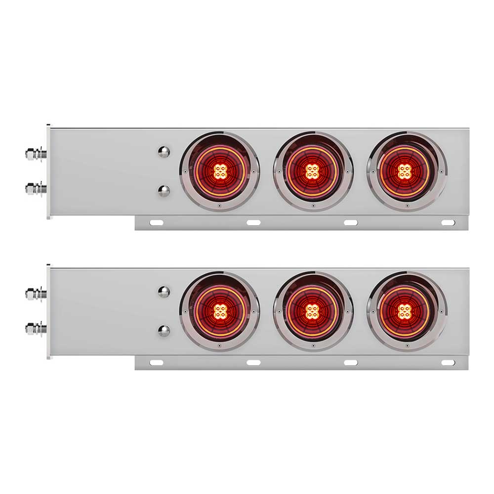 Chrome Spring Loaded Light Bars with Six 4" 13 LED Abyss Lights with Visor - 2-1/2" Bolt Pattern (PR)