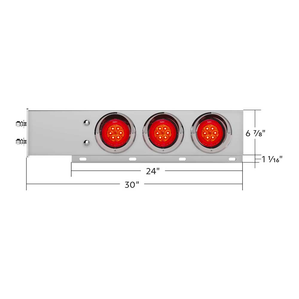 Chrome Spring Loaded Rear Light Bar with Red Turbine Lights with Visor and 2-1/2" Bolt Spacing