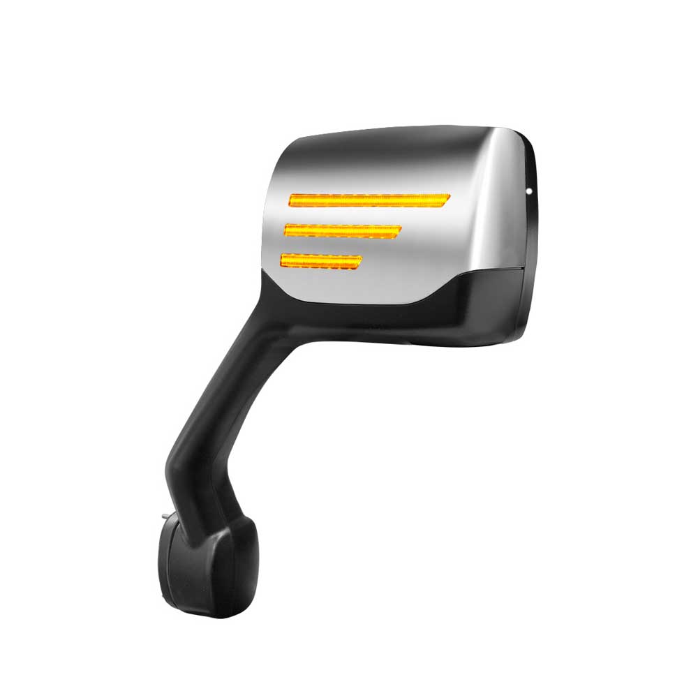 Chrome Hood Mirror Assembly with Sequential LED Turn Signal for Kenworth T680, T880, Peterbilt 579
