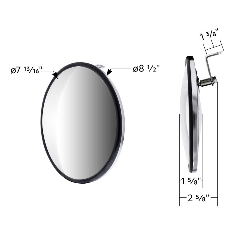 8-1/2" SS 320R Convex Mirror with Offset Mounting Stud