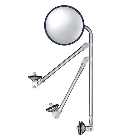 8-1/2" Convex mirror with stainless steel tripod fender or hood mirror bracket, closer view