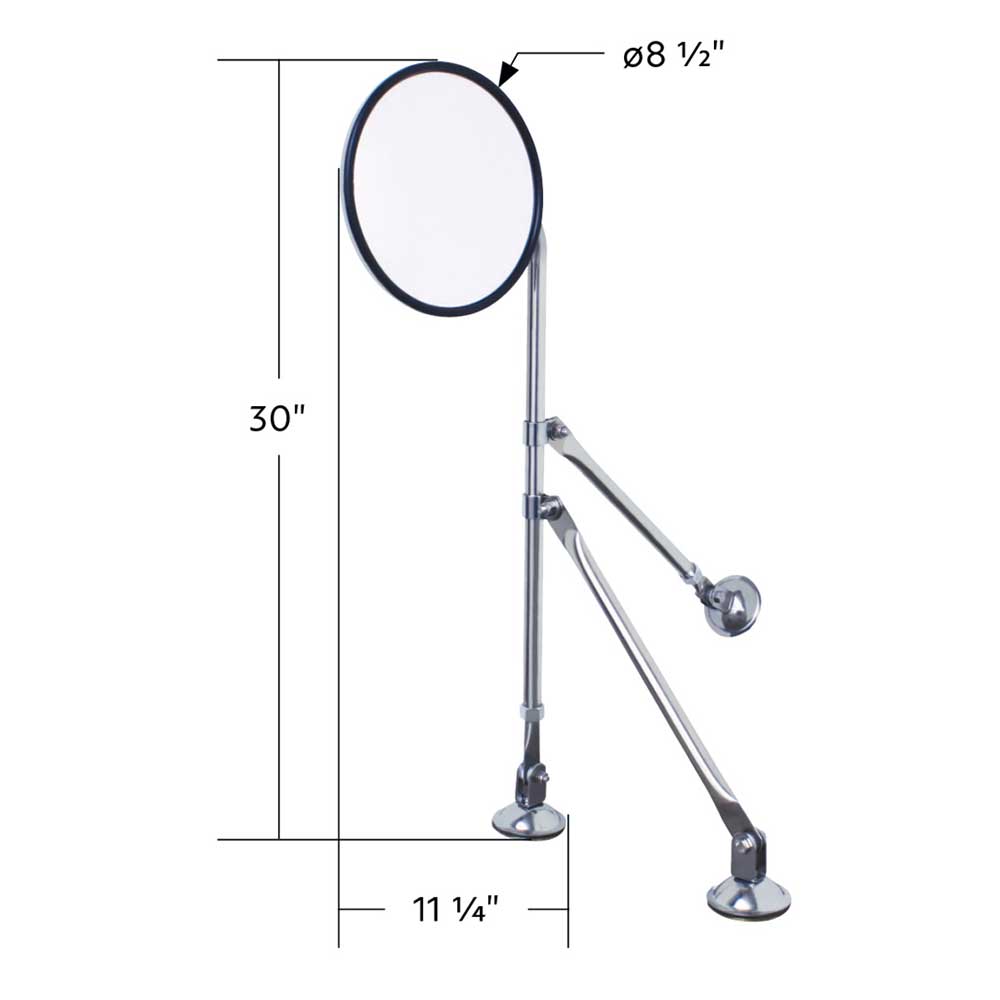 8-1/2" Convex Mirror with Stainless Steel Tripod Fender or Hood Mirror Bracket