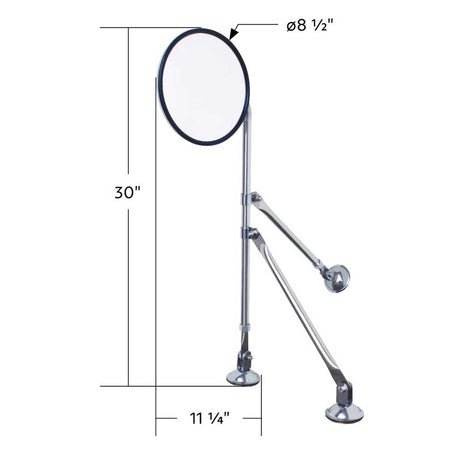 8-1/2" Convex mirror with stainless steel tripod fender or hood mirror bracket, close-up