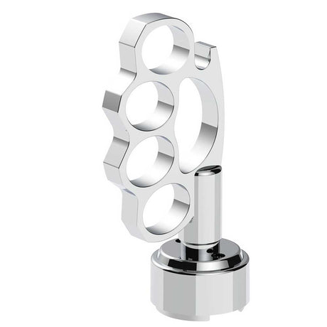 Close-up of 1/2-13 Thread on chrome knuckle 9,10 speed shift knob with adapter