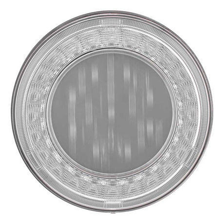 Close-up of 4" Round 33 red LED lumos x-series stop, turn and tail light with clear lens