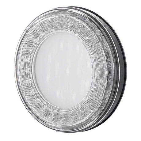 Another angle of 4" Round 33 red LED lumos x-series stop, turn and tail light with clear lens
