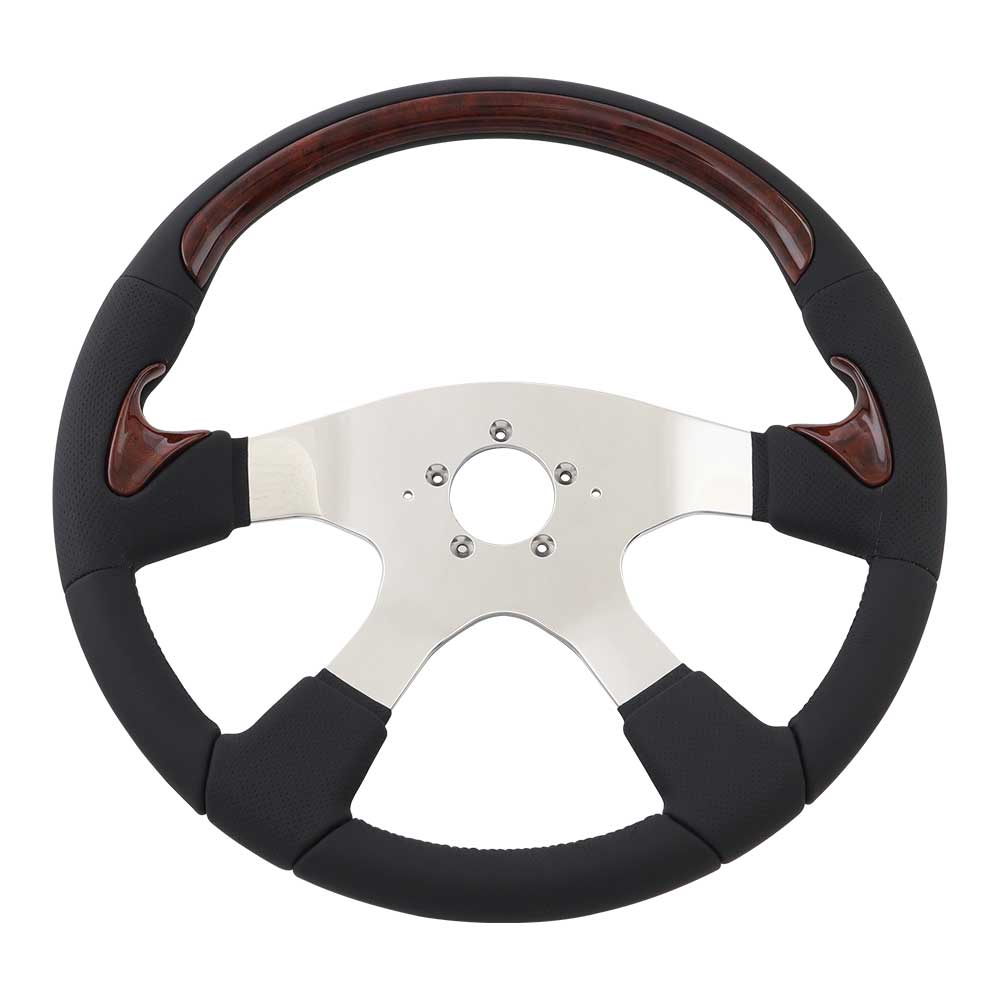 18" Traveler Burl and Leather 4-Spoke Steering Wheel