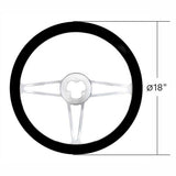 18" Chrome Aluminum 3 Spoke with Black Leather Rim Steering Wheel