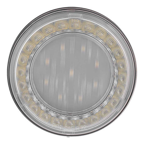 Close-up of 4" Round 33 white LED lumos x-series back up light with clear lens