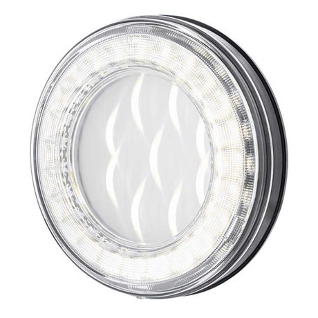 4" Round 33 white LED lumos x-series back up light with clear lens, closer view