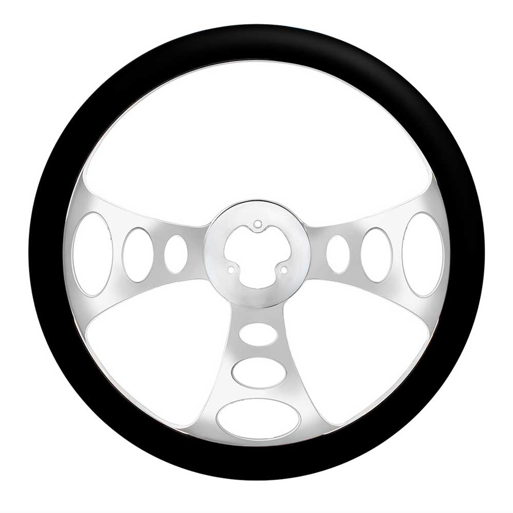 18" Chrome Aluminum 3 Spoke Black Leather Chopper Steering Wheel