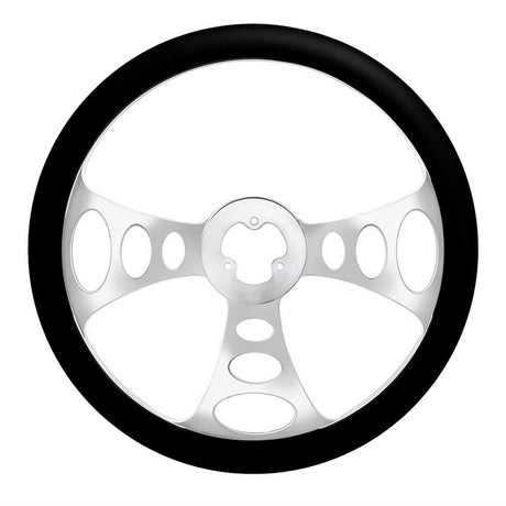 18" Chrome aluminum 3 spoke black leather chopper steering wheel