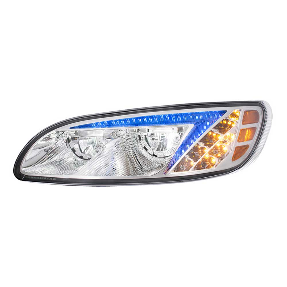 Peterbilt 382, 384, 386, 387 Chrome LED Headlight with RGB Position Light Bar