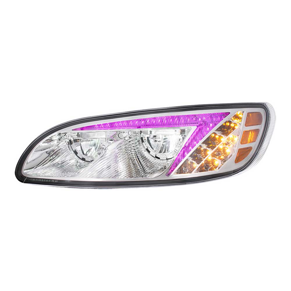Peterbilt 382, 384, 386, 387 Chrome LED Headlight with RGB Position Light Bar