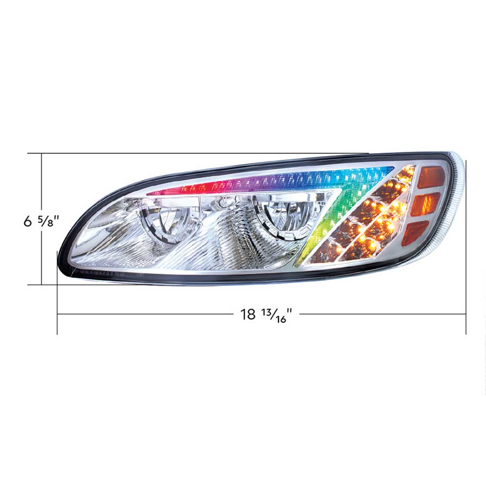 Peterbilt 382, 384, 386, 387 Chrome LED Headlight with RGB Position Light Bar
