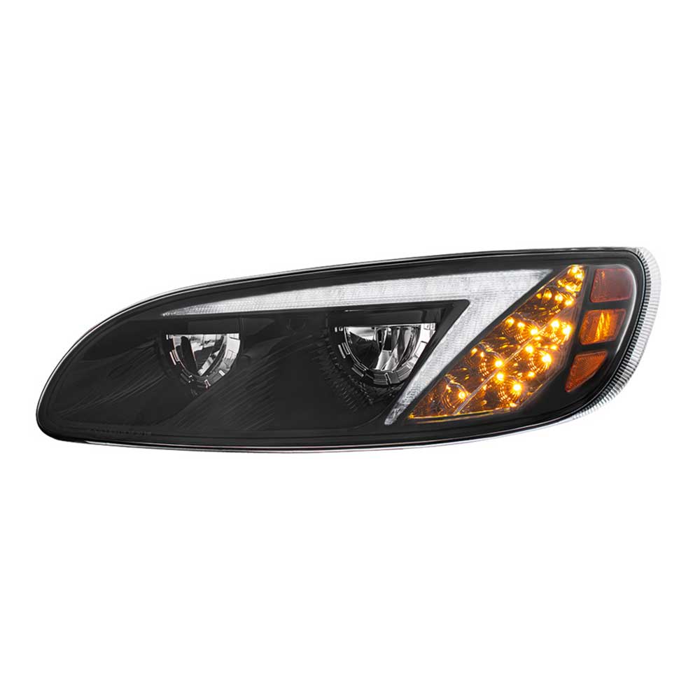 Peterbilt 382, 384, 386, 387 Black Inner Housing LED Headlight with RGB Position Light Bar