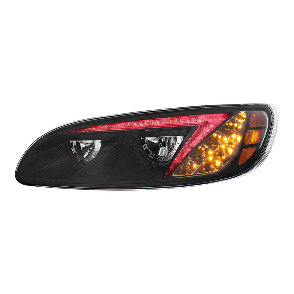Peterbilt 382, 384, 386, 387 Black Inner Housing LED Headlight with RGB Position Light Bar
