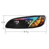 Peterbilt 382, 384, 386, 387 Black Inner Housing LED Headlight with RGB Position Light Bar
