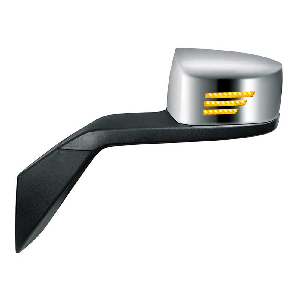 Volvo VNL Chrome Hood Mirror Assembly with Sequential LED Turn Signal
