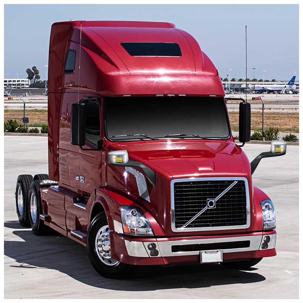 Volvo VNL Chrome Hood Mirror Assembly with Sequential LED Turn Signal
