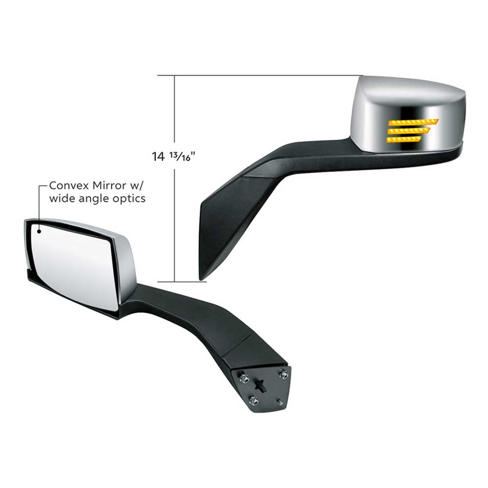 Volvo VNL Chrome Hood Mirror Assembly with Sequential LED Turn Signal
