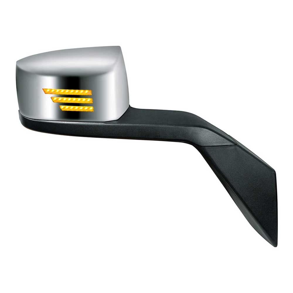 Volvo VNL Chrome Hood Mirror Assembly with Sequential LED Turn Signal