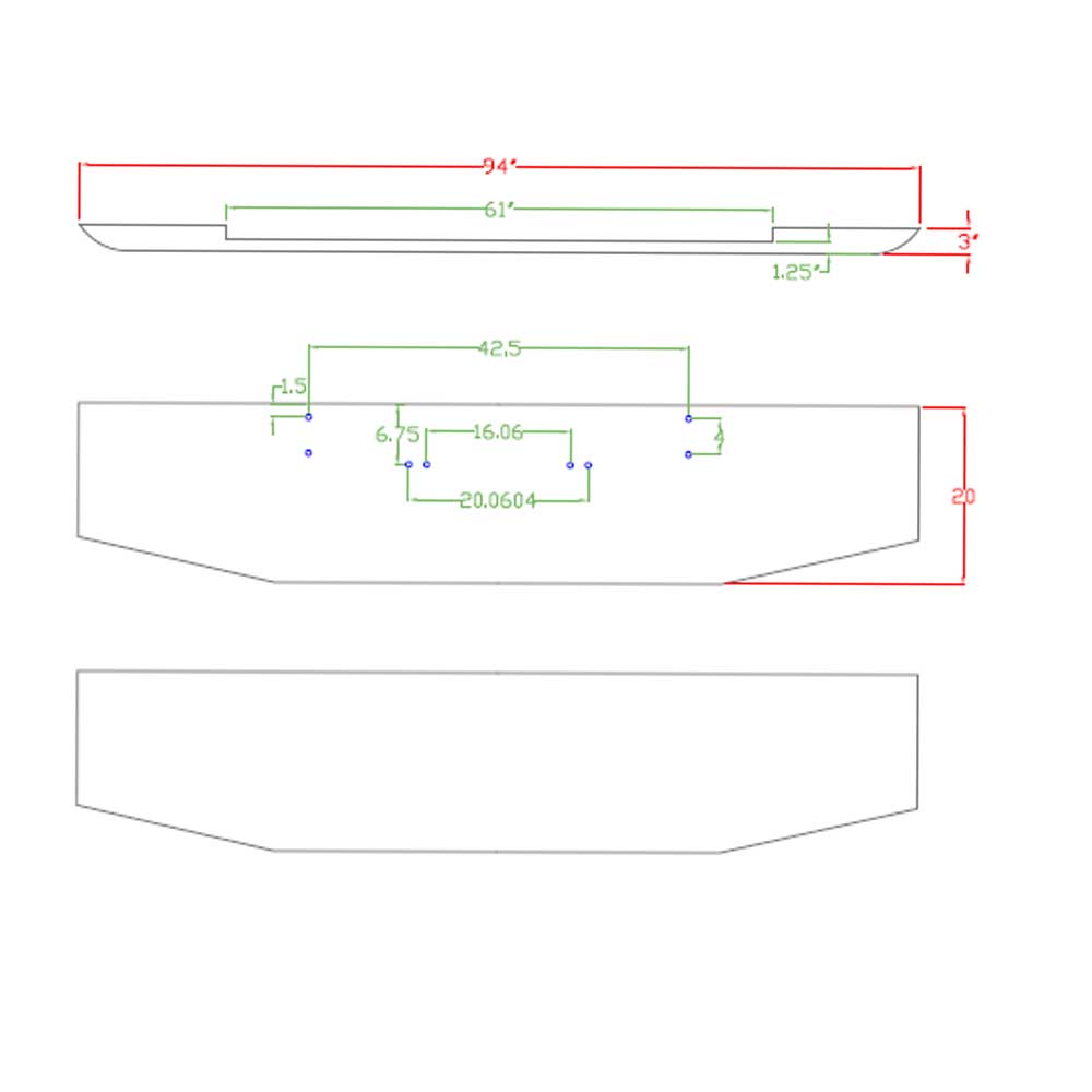 1967-1981 Kenworth W900A 20" Tapered Texas Square Bumper