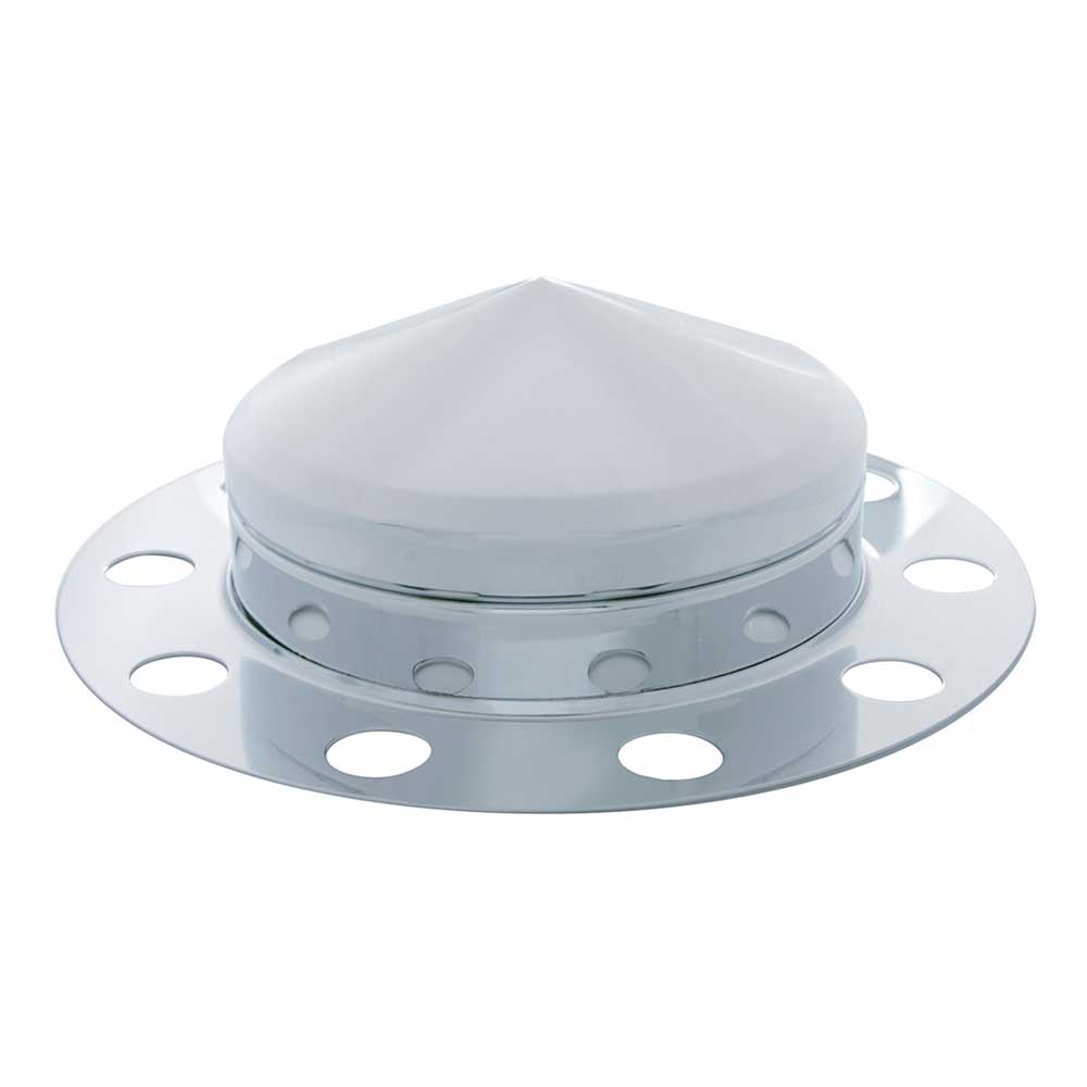 Chrome Pointed Front Axle Cover with 10 Hole Nut Cover - 3 Piece Kit