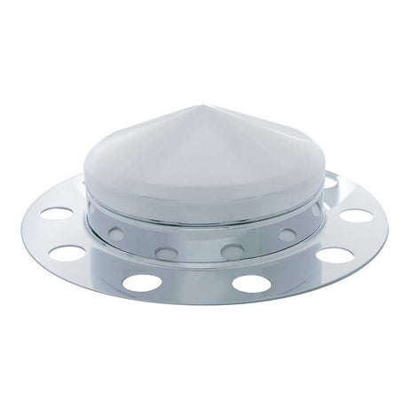 Chrome pointed front axle cover with 10 hole nut cover - 3 piece kit