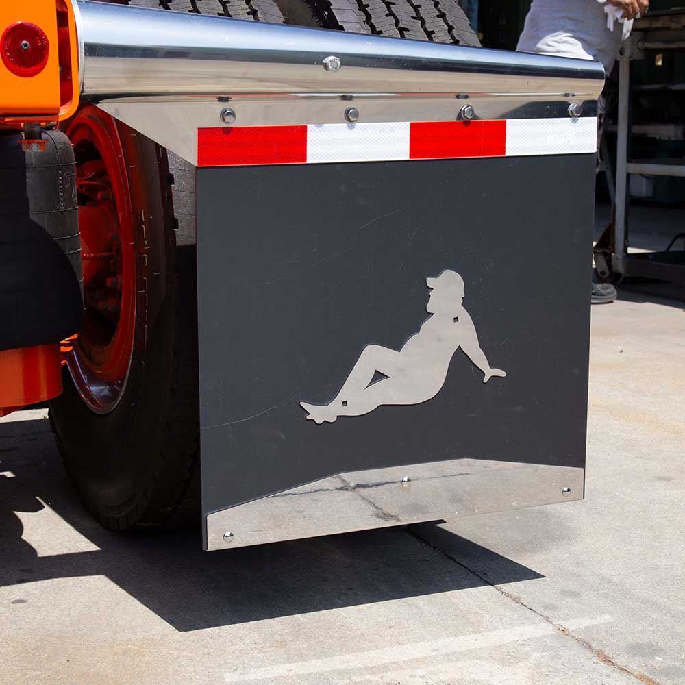 Sitting Trucker Stainless Steel Mudflap Cut Out Screw On Mount (PR)