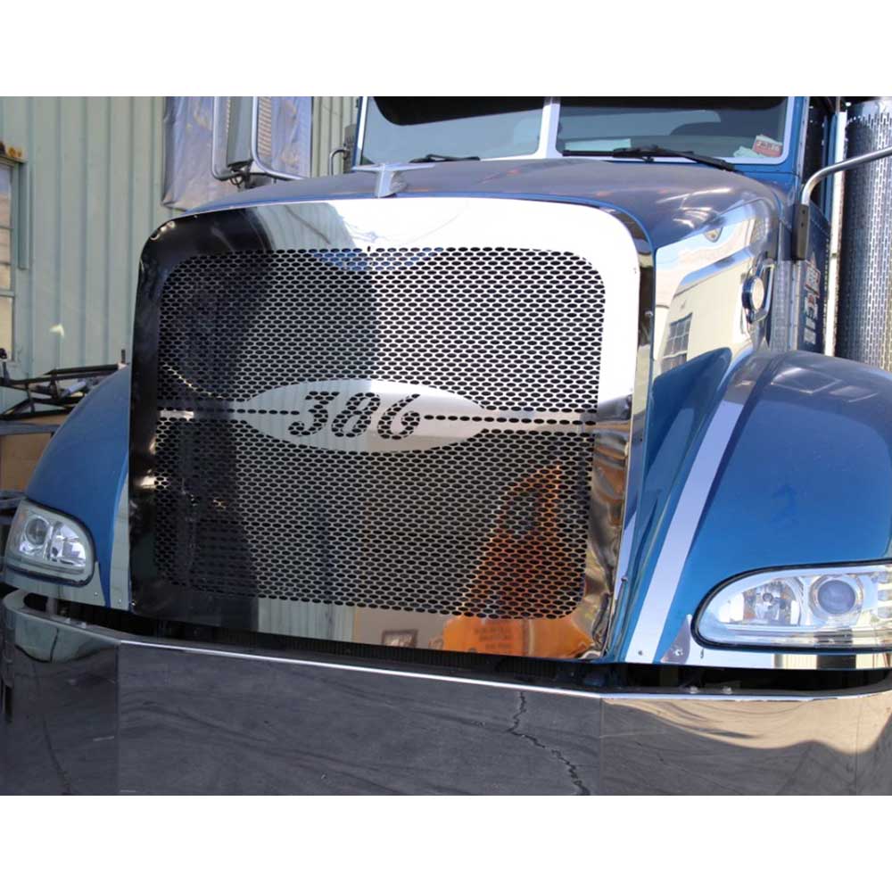 Peterbilt 386 Stainless Steel Grill Surround and Mesh with 386 Cut Out Kit