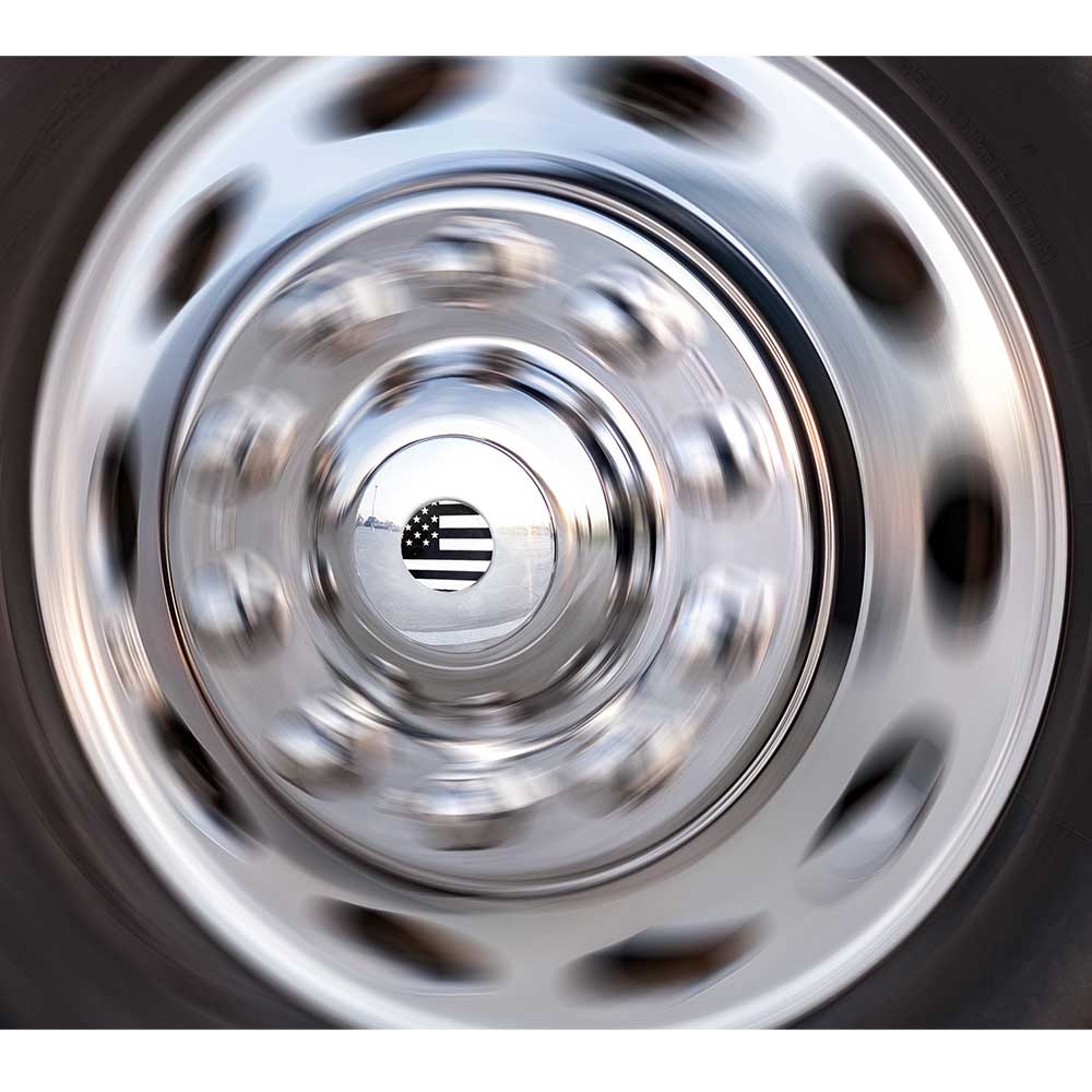 22-1/2", 24-1/2" Mirror SS Unitized Cover-Up for Front Hub Covers w/ Floating Flag