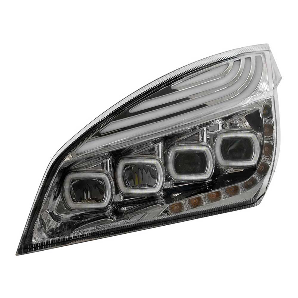 Freightliner Cascadia 2018+ Chrome Quad LED Headlight with LED DRL & Sequential Signal