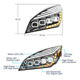 Freightliner Cascadia 2018+ Chrome Quad LED Headlight with LED DRL & Sequential Signal