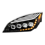 Freightliner Cascadia 2018+ Black Quad LED Headlight with LED DRL & Sequential Signal