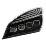 Freightliner Cascadia 2018+ Black Quad LED Headlight with LED DRL & Sequential Signal